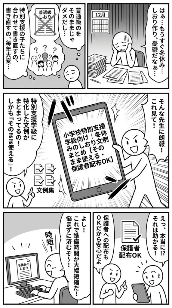 小学校特別支援学級向け|冬休みのしおり文例まとめ【そのまま使える・保護者配布OK】の分例解説漫画