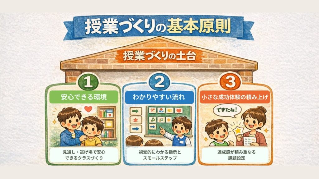 特別支援学級の授業づくり完全ガイド|授業が安定し、子どもが安心して学べる学級への「授業づくりの基本原則」の画像