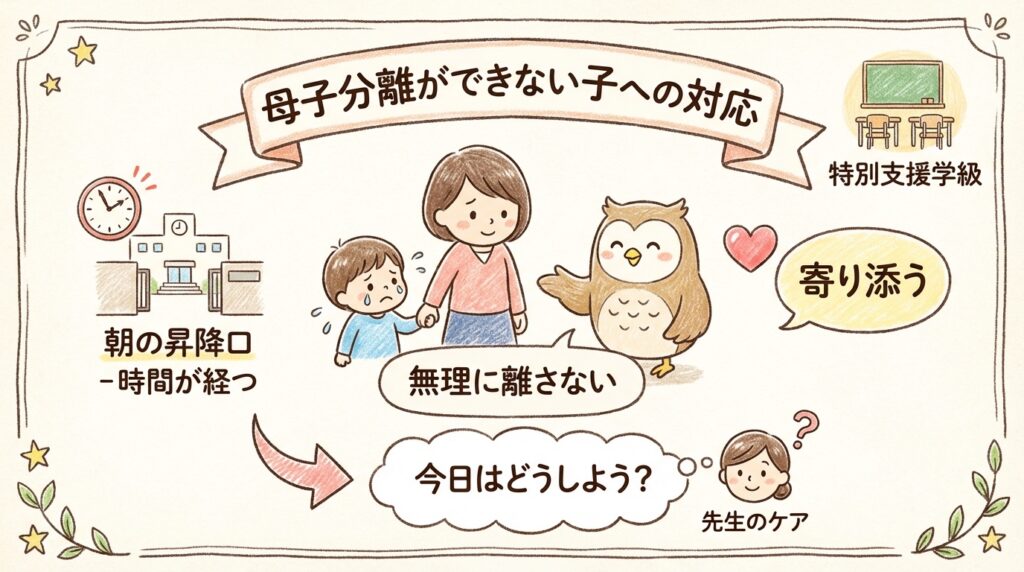 ブログ教員コンパスより、母子分離ができない子への対応|特別支援学級で無理に離さなかった理由
