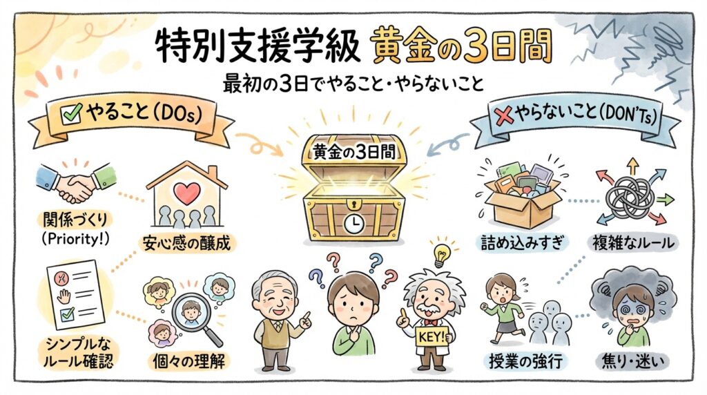 ブログ教員コンパス
特別支援学級 黄金の3日間｜最初の3日でやること・やらないことの「黄金の3日間とは」の画像