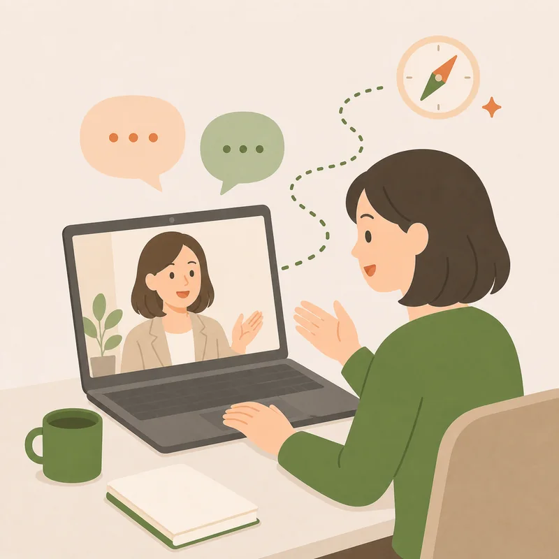 オンラインで個別コーチングを受ける特別支援学級担任のイラスト